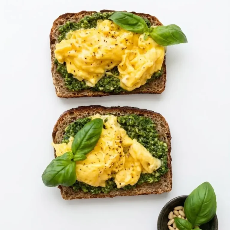 Œufs brouillés au pesto sur toast : une recette facile et délicieuse en 10 minutes